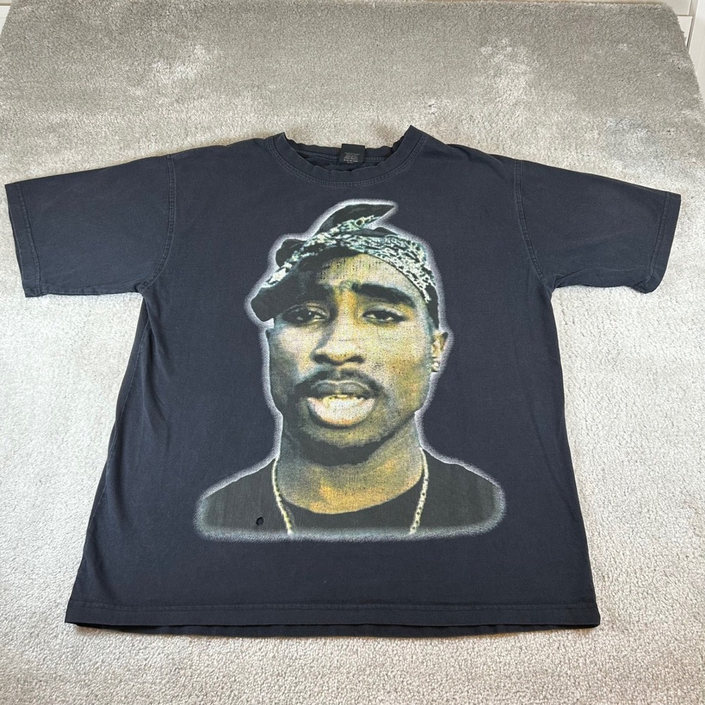 Vintage 90s Tupac Shakur Graphic Hip Hop Rap Tee Black Bandana T-Shirt Men's XL